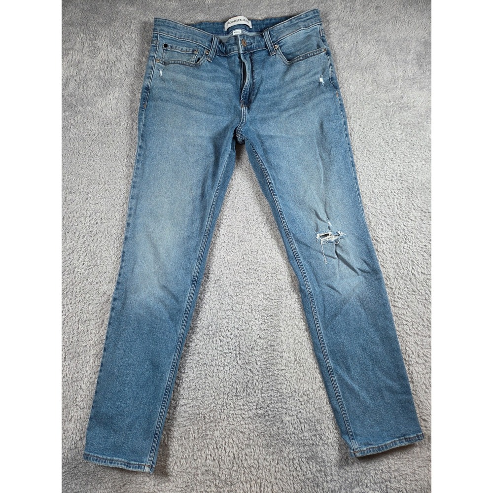 Calvin Klein Jeans Slim Fit 34x30 Medium Wash Blue Mens Distressed Denim - Picture 2 of 10